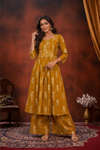 Mustard Gold Printed Kurta Palazzo Set for Women | Elegant Ethnic Wear