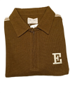 Men’s Brown Half-Zip T-Shirt with Contrast Sleeve Stripe