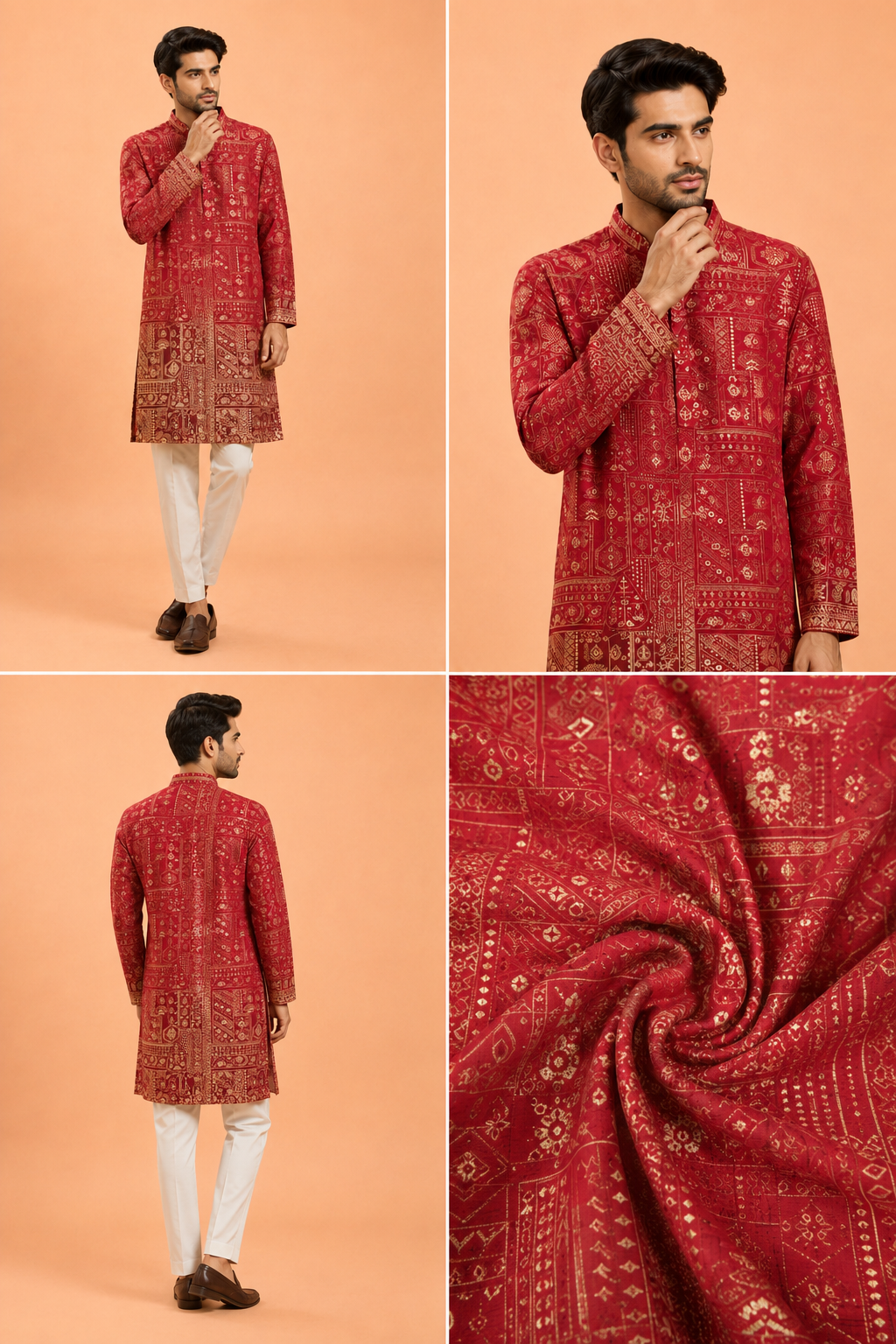 Royal Red Heritage Print Festive Kurta