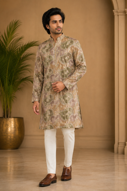 Champagne Gold Embellished Festive Kurta for Men