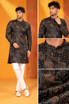 Black Printed Festive Kurta Set for Men