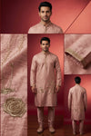 Men’s Rose Pink Embroidered Silk Kurta