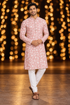 Men's Pink Floral Print Long Sleeve Kurta