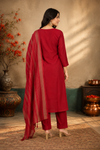 Elegant Red Embroidered Kurti Pant & Dupatta Set
