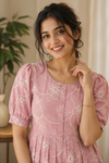 Dusty Rose Floral Printed Puff Sleeve Maxi Dress