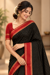 Black & Red Polka  Saree with Traditional Border