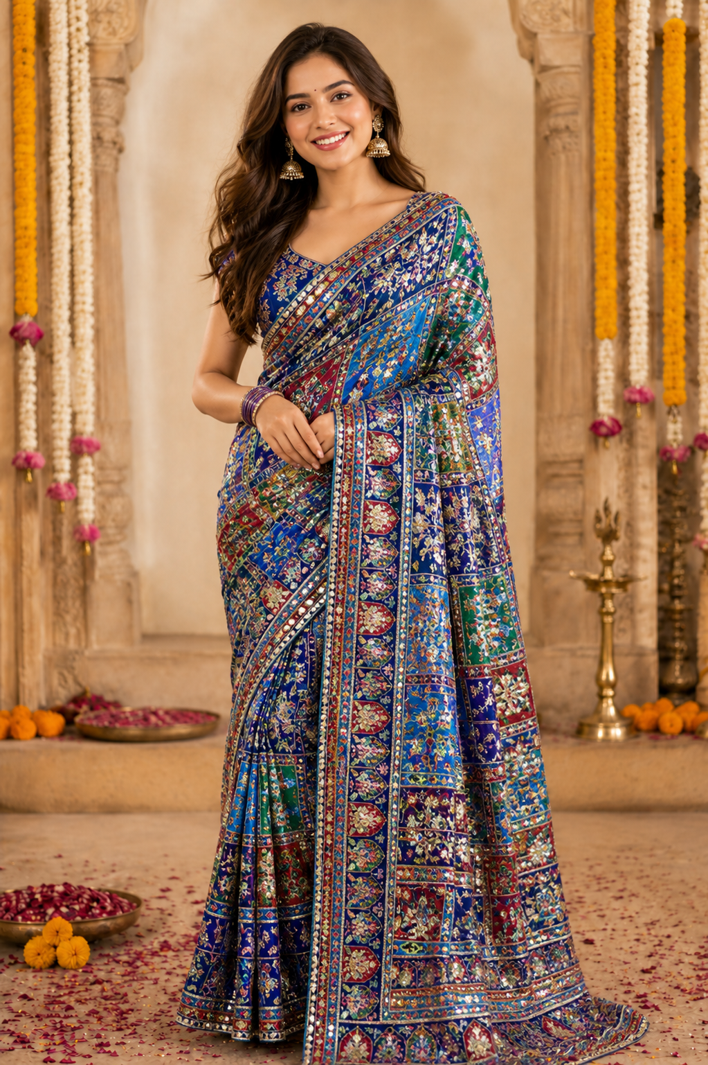 Royal Blue Mirror Work Designer Saree – Traditional Elegance Collection