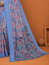 Sky Blue Floral Printed Saree with Elegant Woven Border | Lightweight Party & Festive Wear