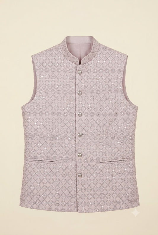Blush Pink Sequin Embroidered Nehru Jacket