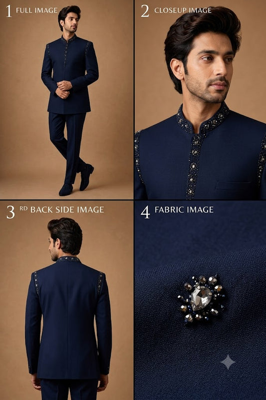 Navy Blue Embellished Jodhpuri Suit