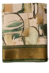 Elegant Olive Green & Beige Printed Blend Saree with Rich Golden Zari Borde