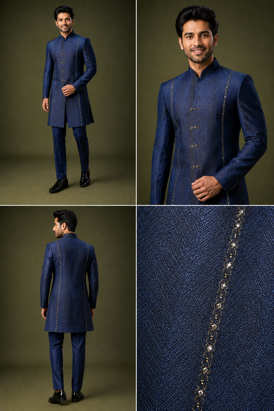 Royal Navy Blue Indo-Western Sherwani Set