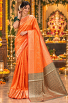 Festive Orange Silk Saree with Black & Gold Woven Border