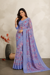 Elegant Lavender Floral Printed Saree with Woven Border