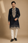 Midnight Black Embroidered Men’s Kurta