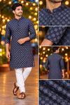 Men’s Navy Blue Micro Print Kurta