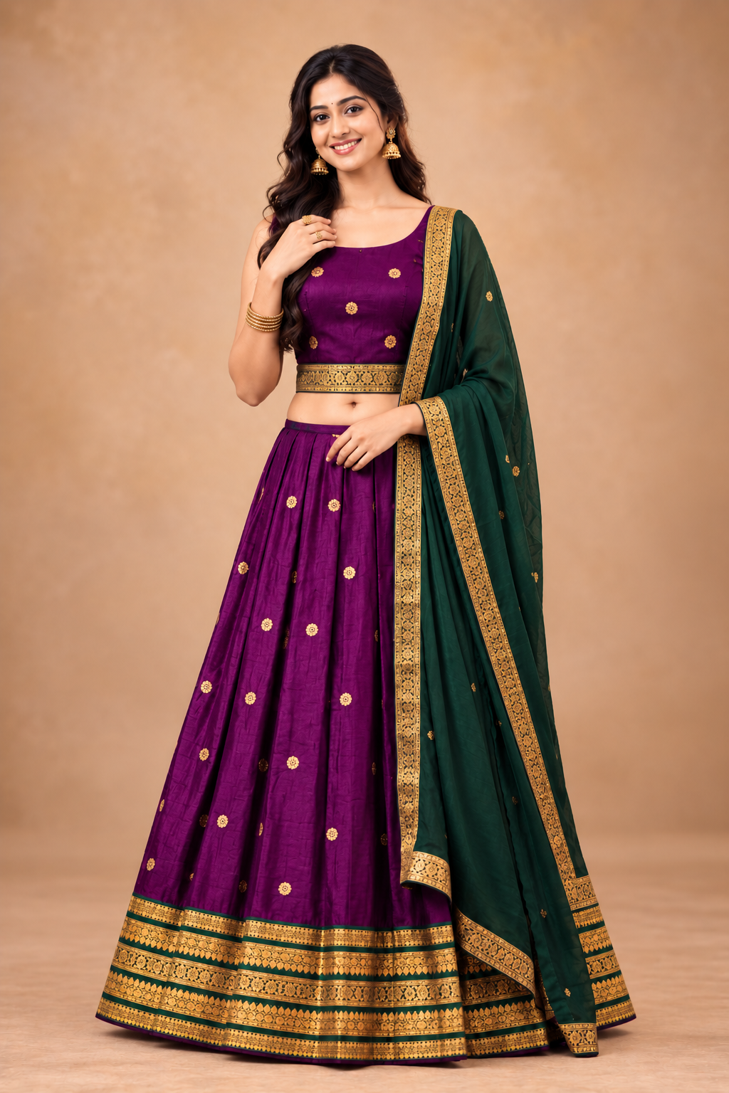 Women's Royal Purple & Green Traditional Lehenga Choli with Dupatta