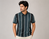 Men’s Dark Green Vertical Striped Polo T-Shirt