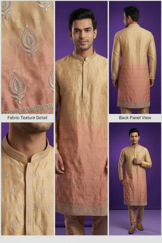 Men’s Gold & Peach Ombre Embroidered Kurta
