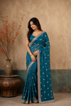 Elegant Teal Blue  Silver Zari Woven Saree | Premium Festive & Party Wear