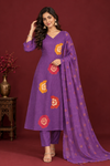 Royal Purple Floral Print Kurta Set with Dupatta