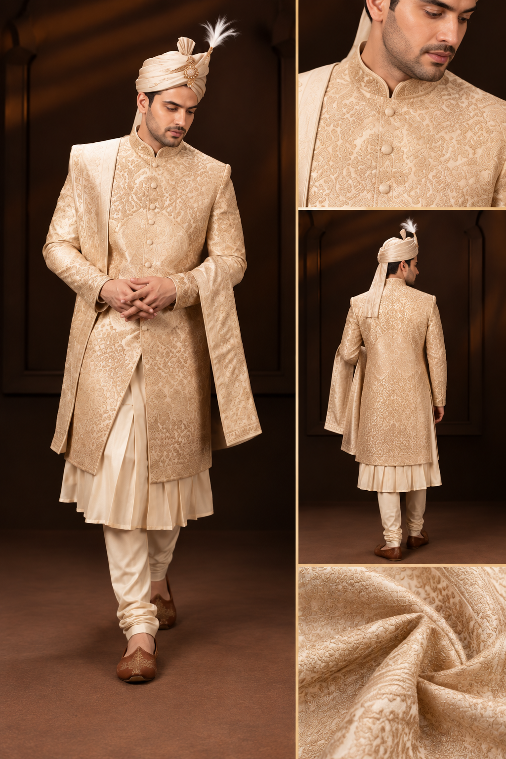 Royal Ivory Gold Embroidered Groom Sherwani
