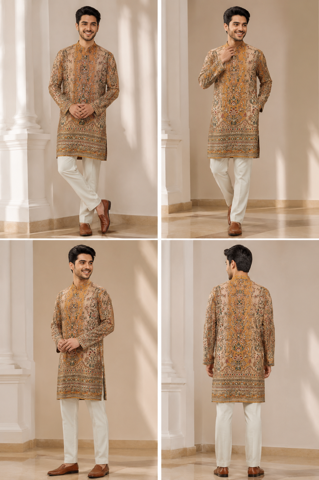 Royal Mustard Heritage Print Kurta