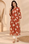 Rust Red Floral Long Kurti