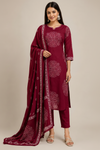 Elegant Wine Maroon Printed Kurta Pant Dupatta Set for Women