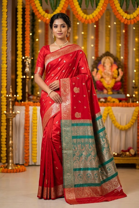 Royal Red Banarasi Saree – Festive Elegance