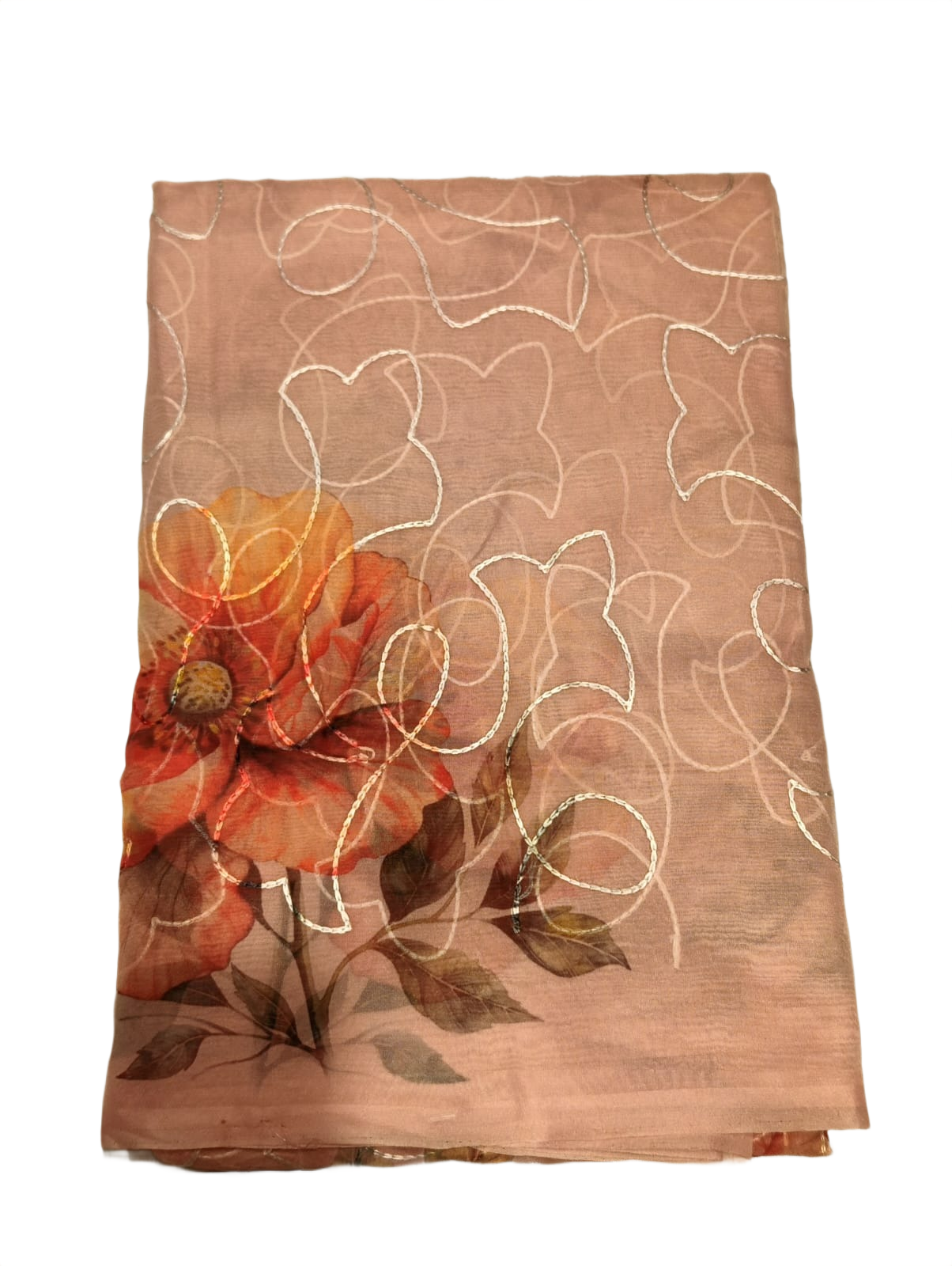 Light Pink Organza Embroidery Floral Saree