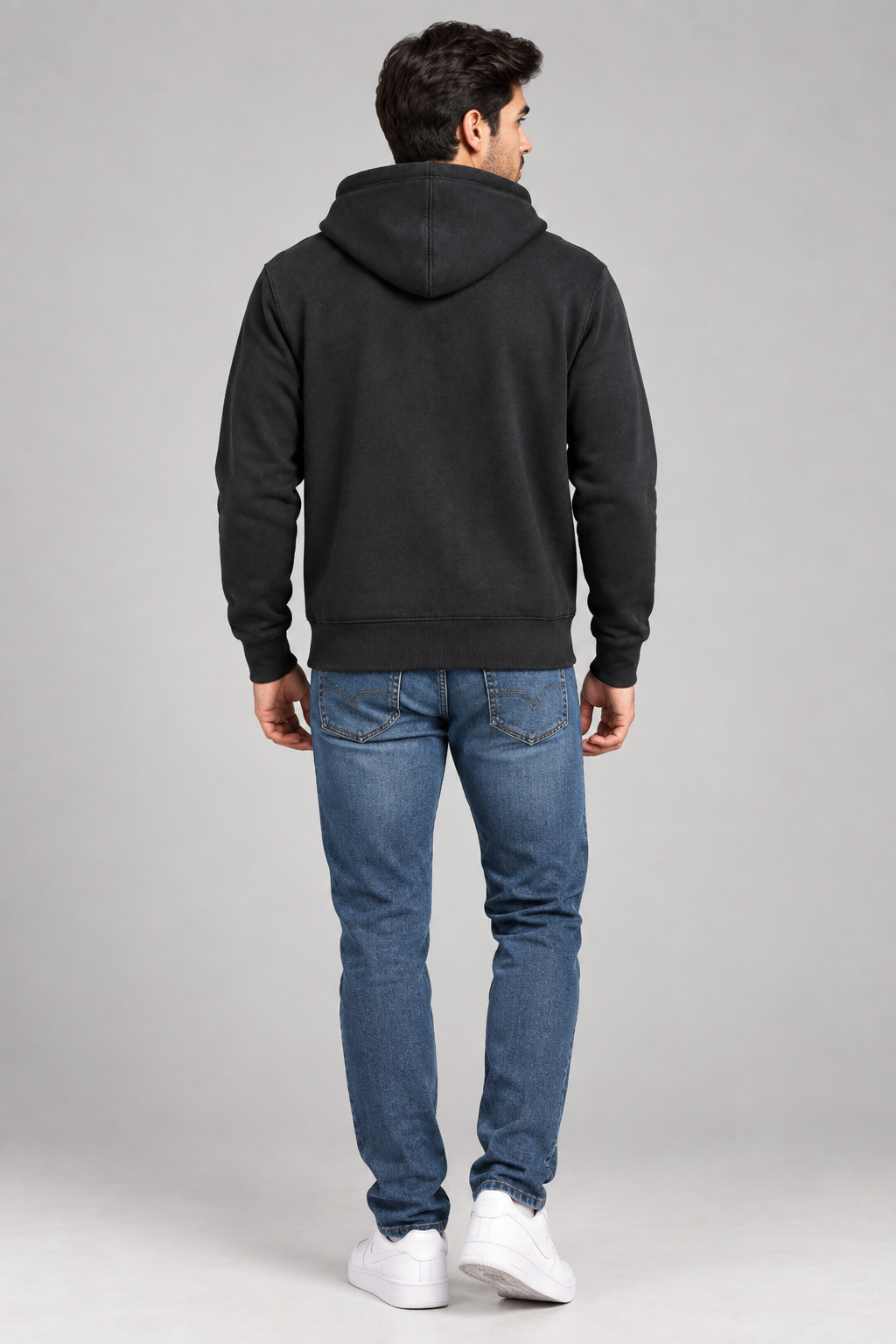 Men’s Charcoal Black Printed Pullover Hoodie