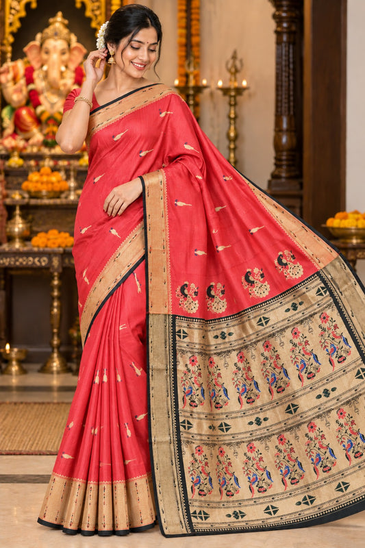 Festive Pink Silk Saree with Grand Gold Woven Pallu