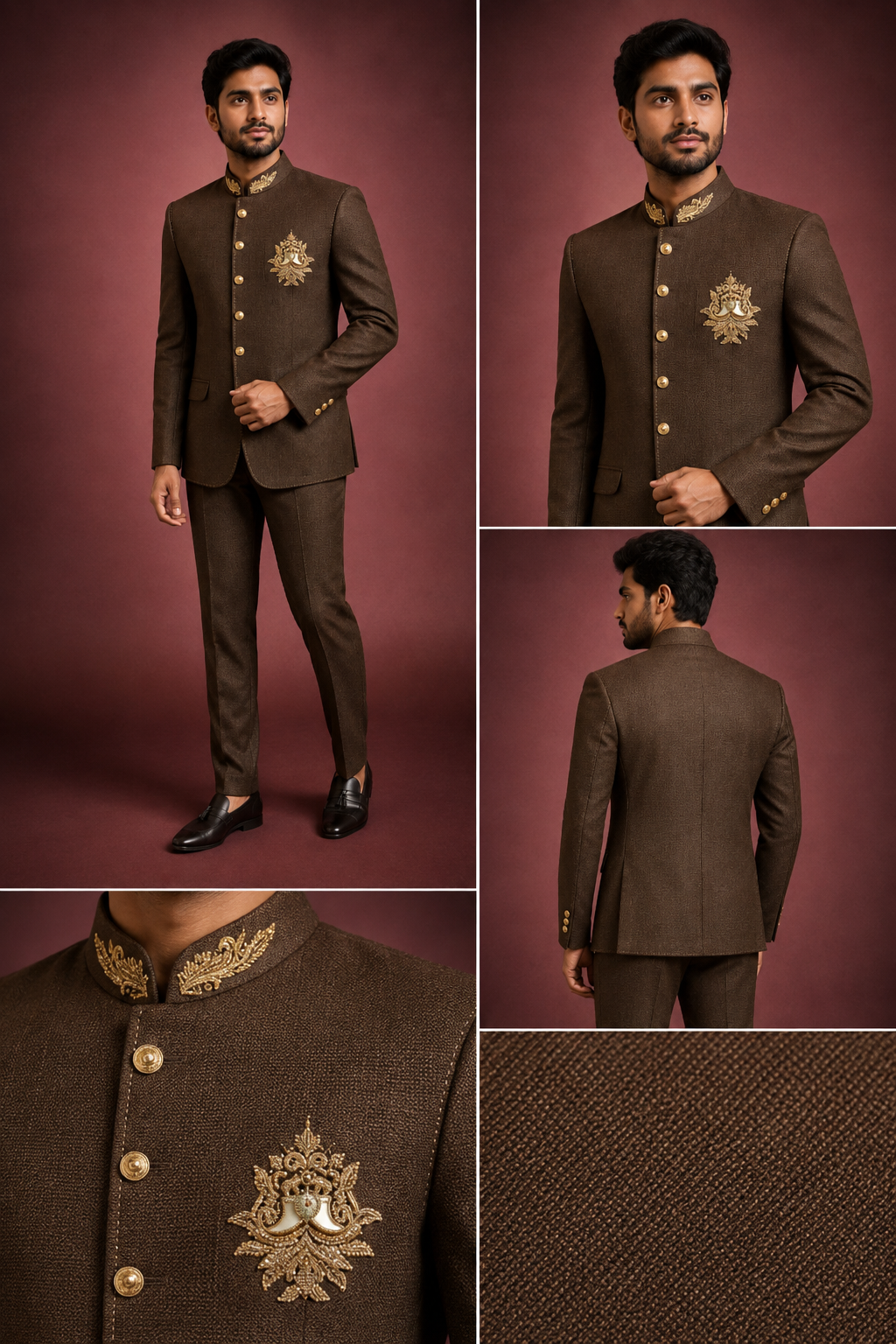 Chocolate Brown Embroidered Jodhpuri Suit