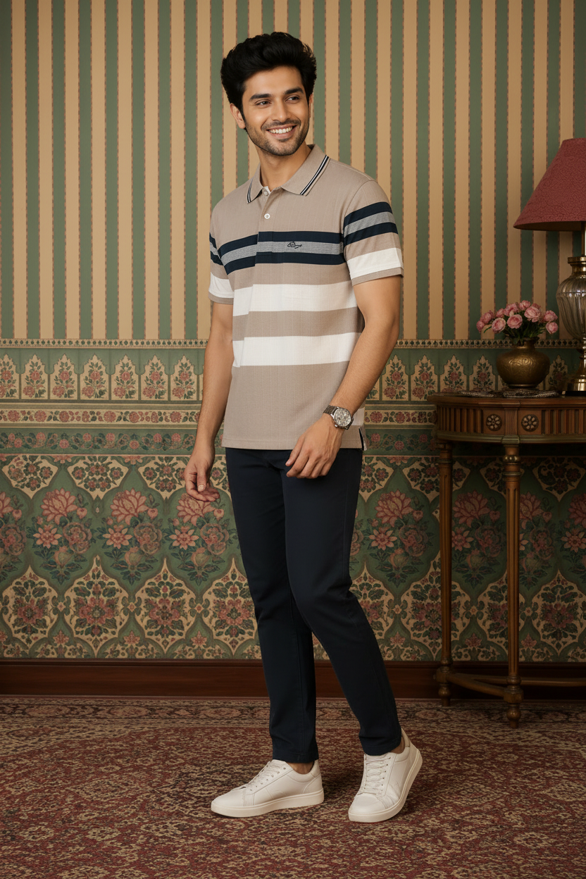 Men's Premium Striped Polo T-Shirt | Smart  Cotton Blend Polo