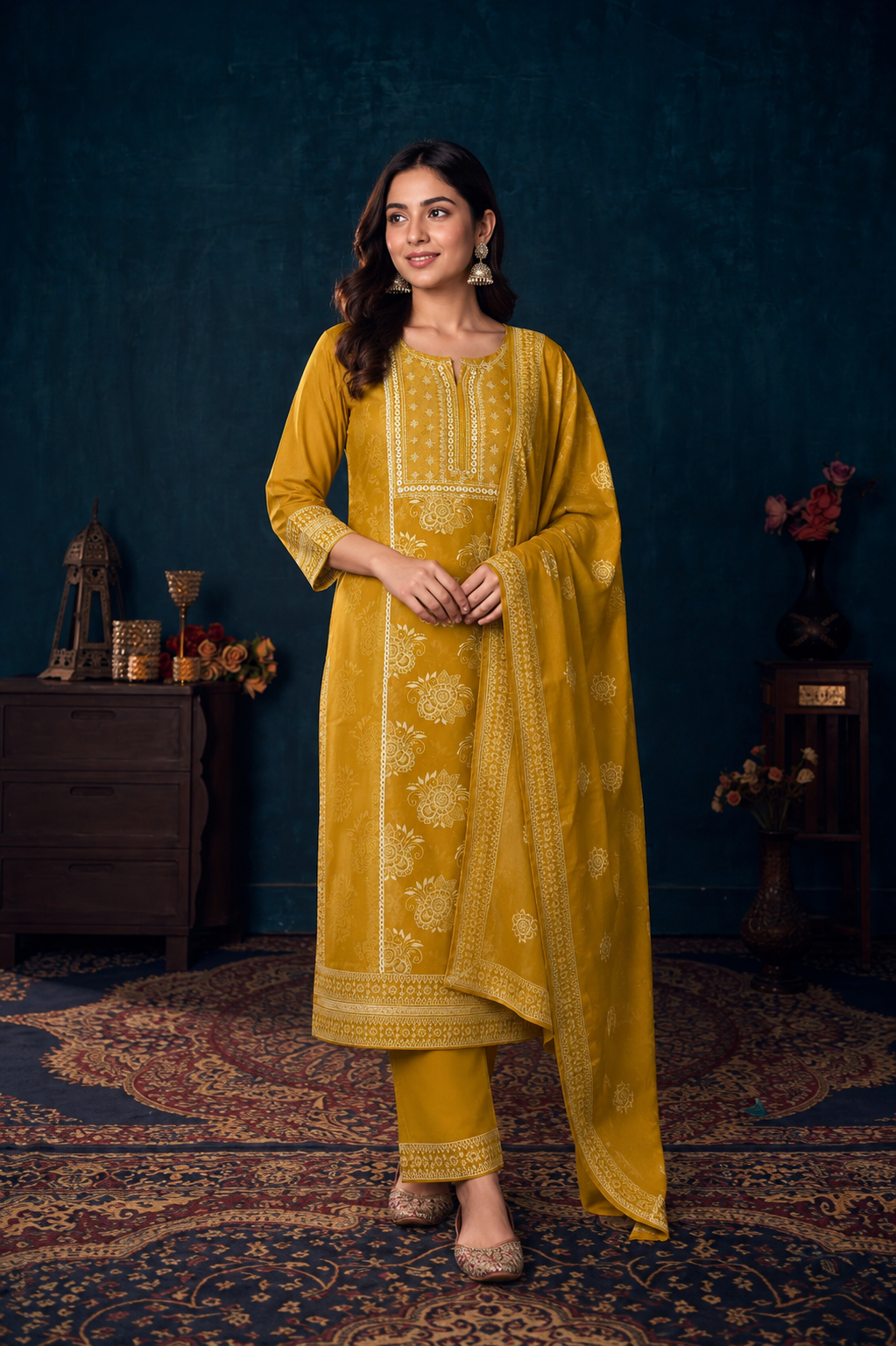 Cotton Kurta Pant Set with Dupatta