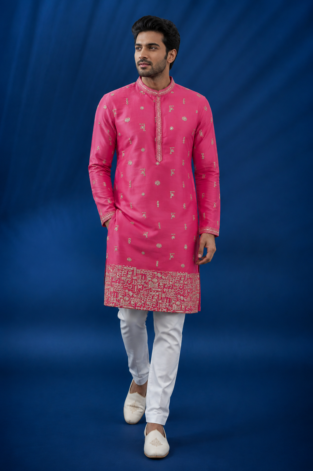 Rani Pink Embroidered Men’s Festive Kurta