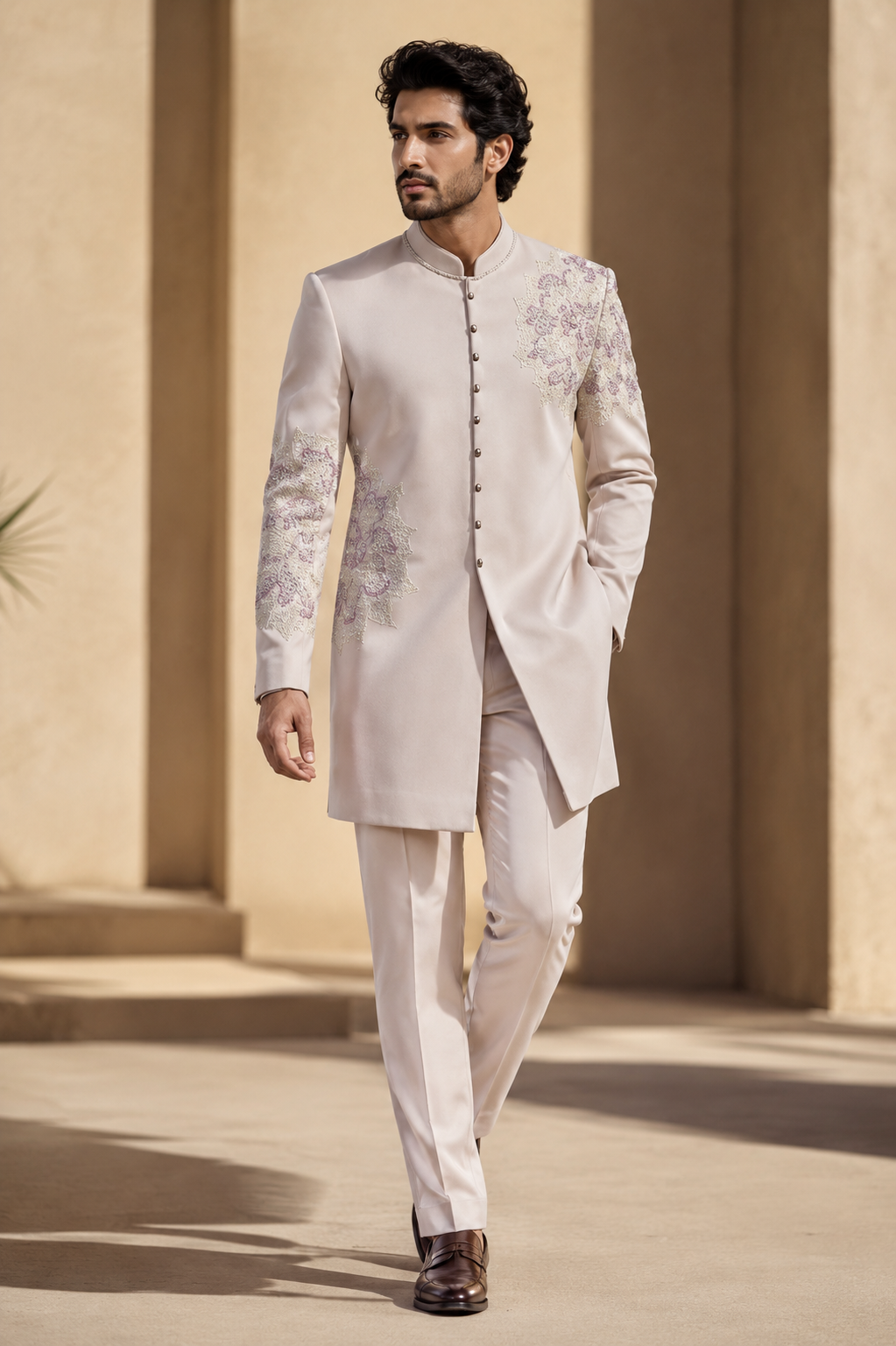 Ivory Embroidered Indo-Western Jodhpuri Suit