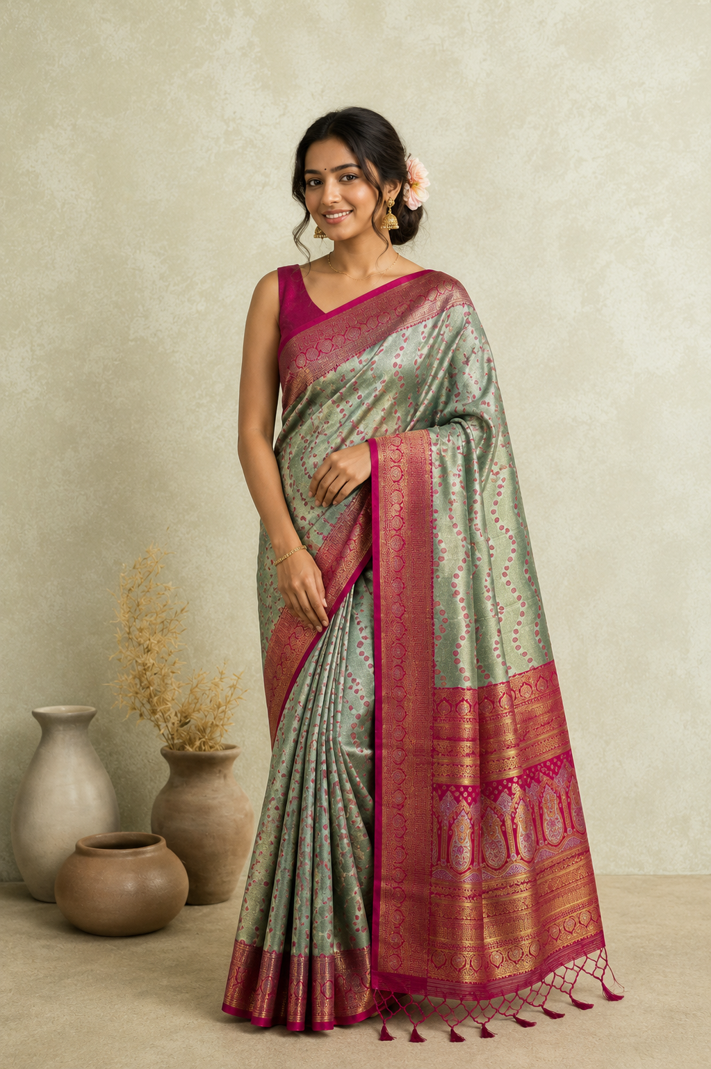 Elegant Saree with Magenta Zari Border