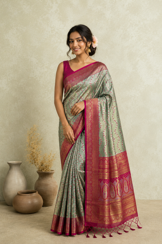 Elegant Saree with Magenta Zari Border