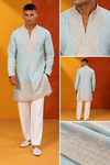 Premium Pastel Blue Embroidered Men's Kurta Set