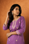 Lavender Embroidered Kurta Pant Set for Women