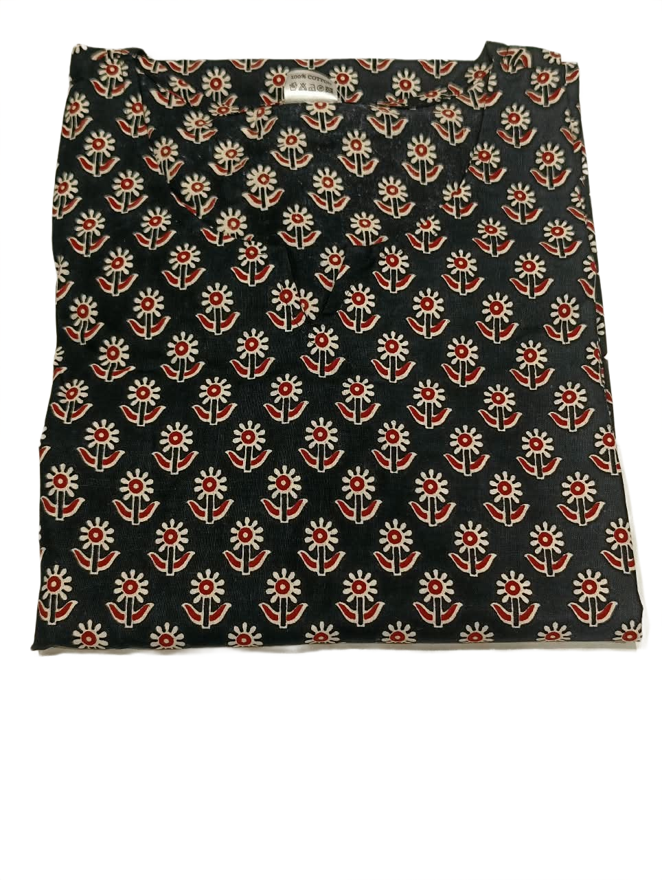 Black Printed Straight Kurta with Matching Pants & Fringe Border Detail