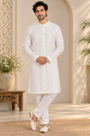Ivory White Embroidered Men’s Kurta