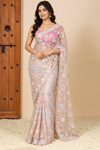Pastel Floral Embroidered Net Saree
