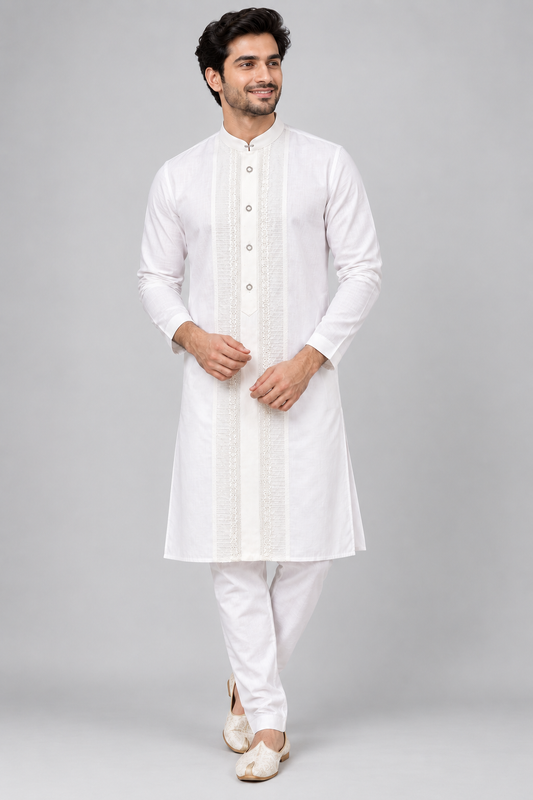 Men’s White Embroidered Kurta