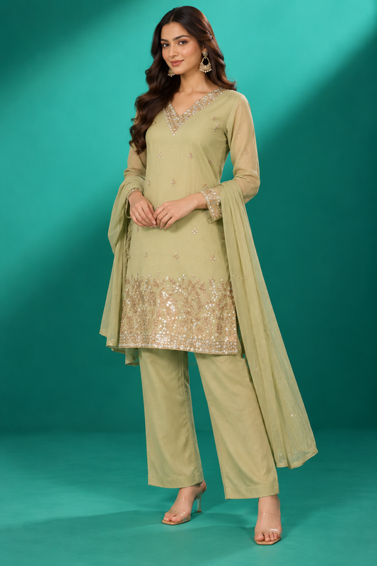 Mint Green Embroidered Festive Suit Set