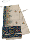 Elegant Cream Saree with Blue Patola Border