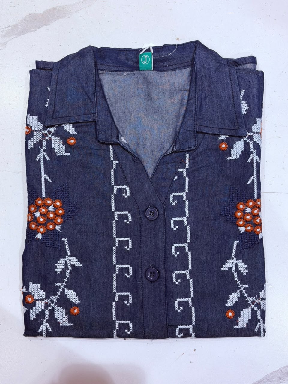 Women's Navy Blue Floral Embroidered Co-Ord Set