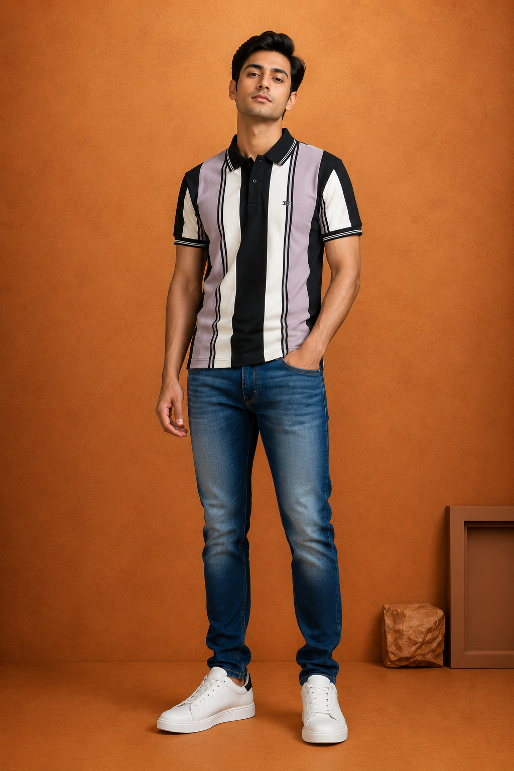 Men's  Vertical Stripe Polo T-Shirt